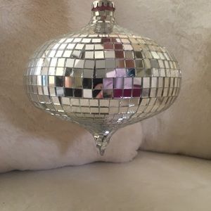 Glam mirror ornament, sparkle onion shaped Christmas ornament silver